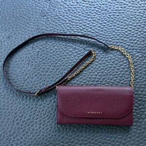 Burberry Wine Red Crossbody Wallet on Gold Chain